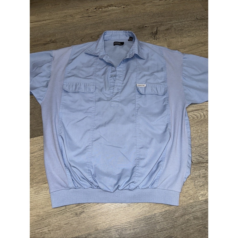 Vintage Members Only Quarter Button Up Polo Light Blue Collared Shirt Size XLT